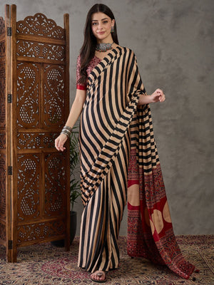 Rajwada Black And Cream Silk Blend Printed Elegant Saree For Women