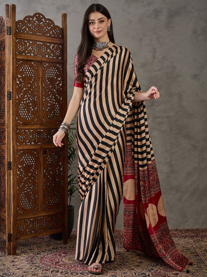 Rajwada Black And Cream Silk Blend Printed Elegant Saree For Women