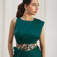 Rajwada Green Organza Solid Ready To Wear Saree With Stitched Blouse For Women