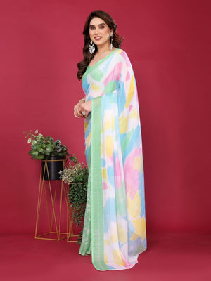 Rajwada Light Green Silk Blend Printed Saree For Women