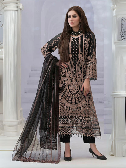 Rajwada Peach Georgette Embroidered Semi-Stitched Kurta Set For Women