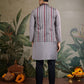 Rajwada Grey Viscose Silk Embroidered Stitched Kurta For Men