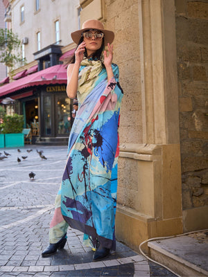 Rajwada Multicolor Silk Blend Printed Saree With Unstitched Blouse For Women
