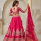 Rajwada Pink Silk Blend Embroidered Semi-Stitched Lehenga For Women