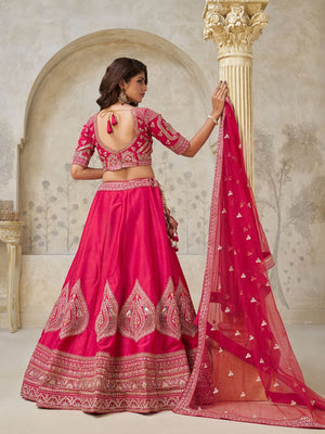 Rajwada Pink Silk Blend Embroidered Semi-Stitched Lehenga For Women
