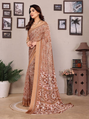 Rajwada Brown Georgette Printed Saree For Women