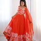 Rajwada Orange Organza Printed Stitched Gown With Dupatta For Women