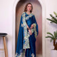 Rajwada Teal Blue Jimmy Choo Embellished Saree For Women