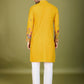 Rajwada Yellow Cotton Embroidered Stitched Kurta For Men