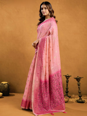Rajwada Pink Cotton Blend Solid Saree For Women