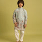 Rajwada Pista Green Viscose Silk Embroidered Kurta Set For Kids