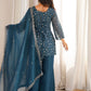 Rajwada Teal Blue Georgette Embellished Kurta Set For Women