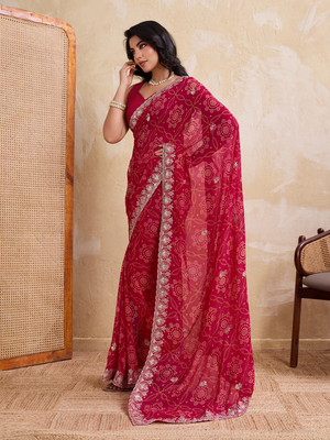 Rajwada Pink Georgette Printed Saree For Women