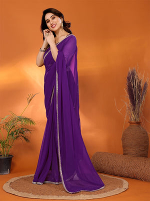Rajwada Violet Georgette Printed Saree For Women