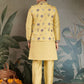 Rajwada Yellow Viscose Silk Embroidered Stitched Kurta Set For Men
