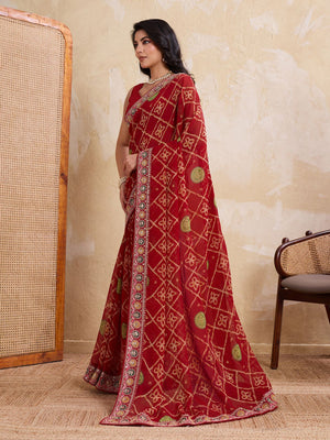 Rajwada Red Georgette Embroidered Saree For Women