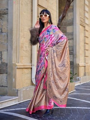 Rajwada Multicolor Satin Printed Saree With Unstitched Blouse For Women