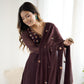 Rajwada Brown Georgette Embroidered Stitched Kurta Set For Women