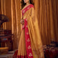 Rajwada Golden And Red Silk Blend Solid Saree For Women