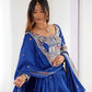 Rajwada Royal Blue Silk Blend Embroidered Semi-Stitched lehenga For Women