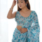 Rajwada Blue Chinon Printed Saree With Unstitched Blouse For Women