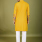 Rajwada Yellow Cotton Embroidered Stitched Kurta For Men