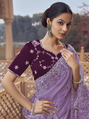 Rajwada Lavender Georgette Embellished Elegant Saree For Women