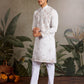 Rajwada White Silk Blend Embroidered Stitched Kurta For Men