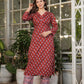 Rajwada Maroon Cotton Blend Printed Stitched Kurta Set For Women