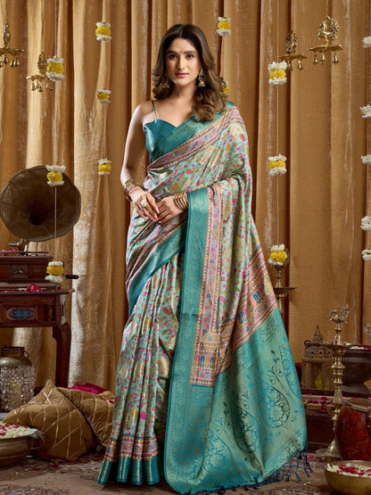 Rajwada Light Blue Silk Blend Printed Saree For Women
