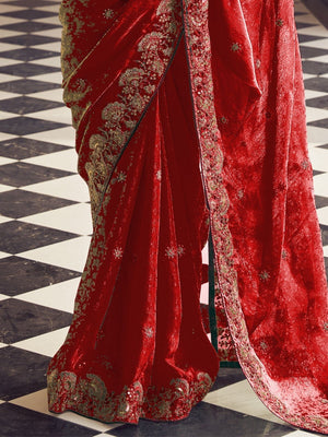 Rajwada Red Jacquard Embroidered Elegant Saree For Women