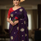 Rajwada Dark Purple Silk Blend Embroidered Solid Saree For Women