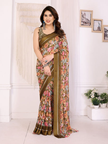 Rajwada Multicolor Georgette Printed Saree For Women