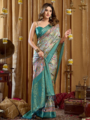 Rajwada Light Blue Silk Blend Printed Saree For Women