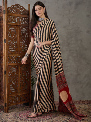 Rajwada Black And Cream Silk Blend Printed Elegant Saree For Women