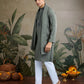 Rajwada Green Viscose Rayon Embellished Stitched Kurta For Men