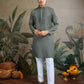 Rajwada Green Viscose Rayon Embellished Stitched Kurta For Men