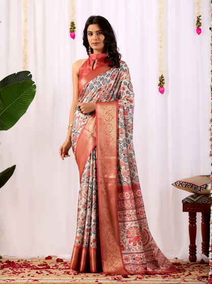 Rajwada Multicolor Silk Blend Printed Saree For Women