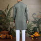 Rajwada Green Viscose Rayon Embellished Stitched Kurta For Men