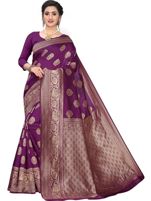 Rajwada Wine Silk Blend Embellished Saree For Women
