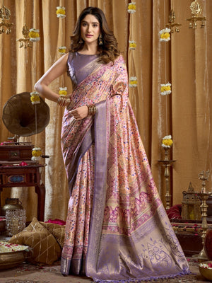 Rajwada Light Pink Silk Blend Printed Saree For Women