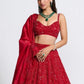 Rajwada Red Silk Blend Embellished Semi Stitched Lehenga For Women