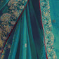 Rajwada Teal Jacquard Embroidered Elegant Saree For Women