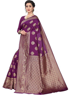 Rajwada Wine Silk Blend Embellished Saree For Women