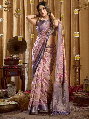 Rajwada Light Pink Silk Blend Printed Saree For Women