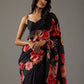 Rajwada Black Georgette Floral Print Saree For Women