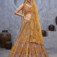 Rajwada Mustard Organza Embellished Semi-Stitched Lehenga With Unstitched Blouse For Women