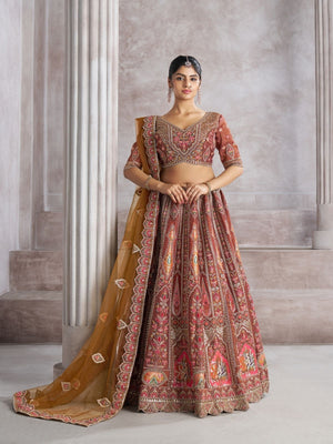 Rajwada Mauve Banarasi Silk Embroidered Semi-Stitched Lehenga For Women
