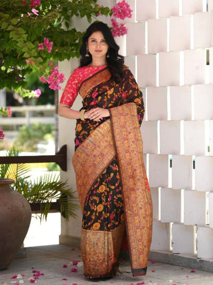 Rajwada Black Silk Blend Woven Saree For Women