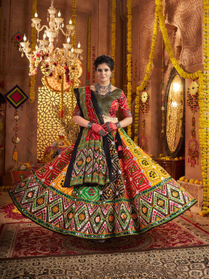 Rajwada Multicolor Cotton Blend Embroidered Semi-Stitched lehenga For Women
